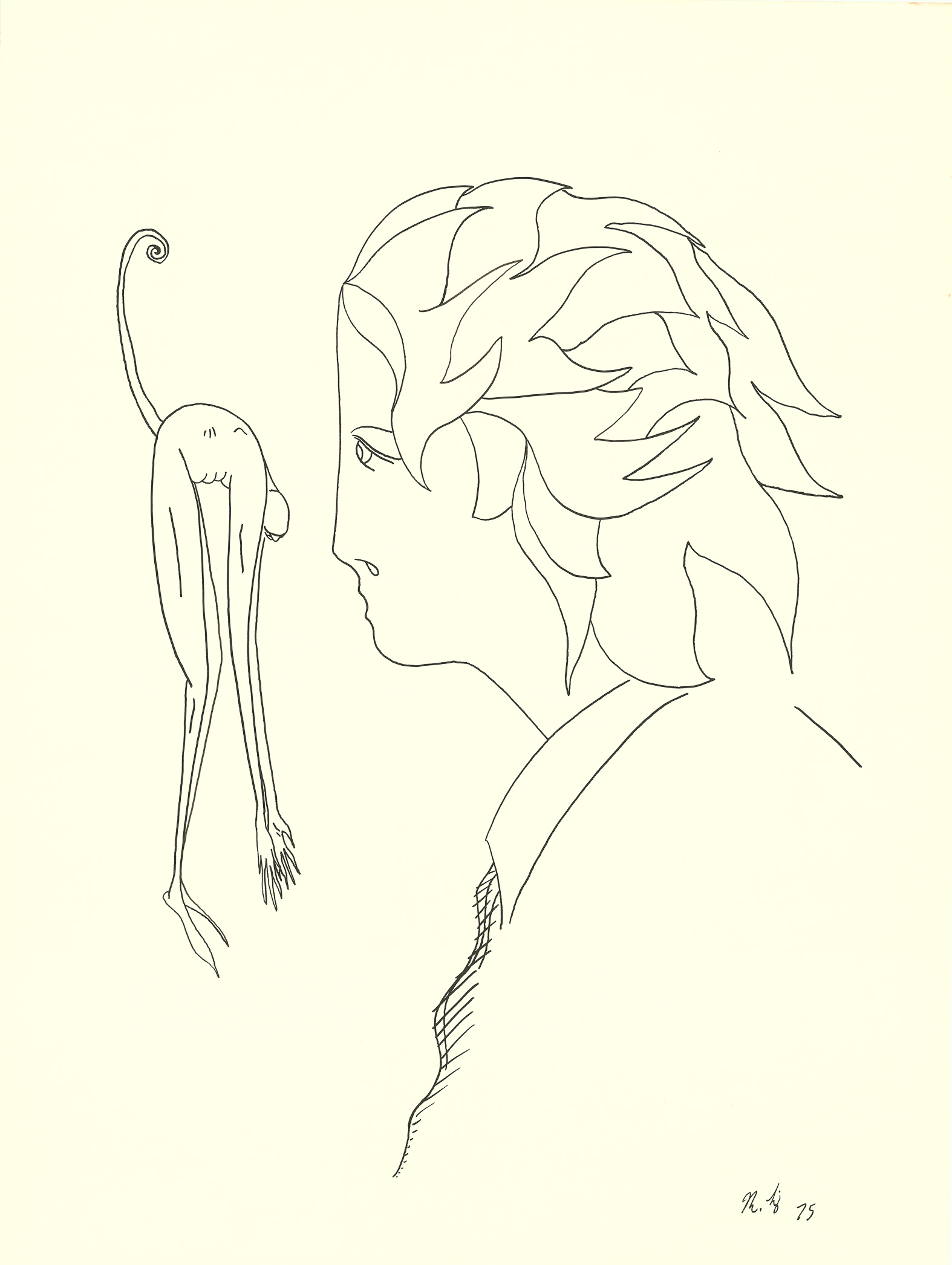 <i>A Boy And His Monkey</i><br>Ink on paper<br>24 X 18 Inches<br>Dated - 1975<br>