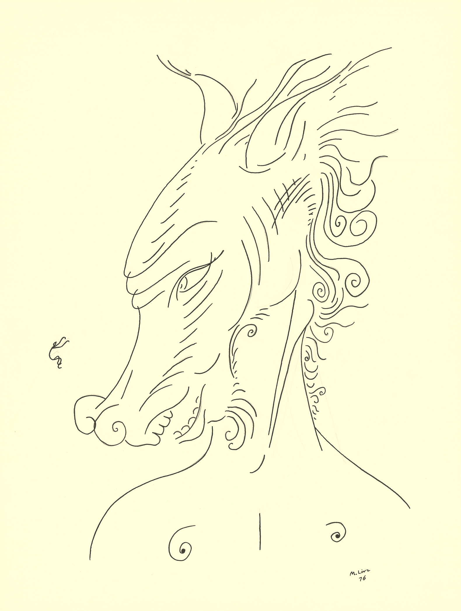 <i>Horseman</i><br>Ink on paper<br>24 X 18 Inches<br>September - 1976<br>
