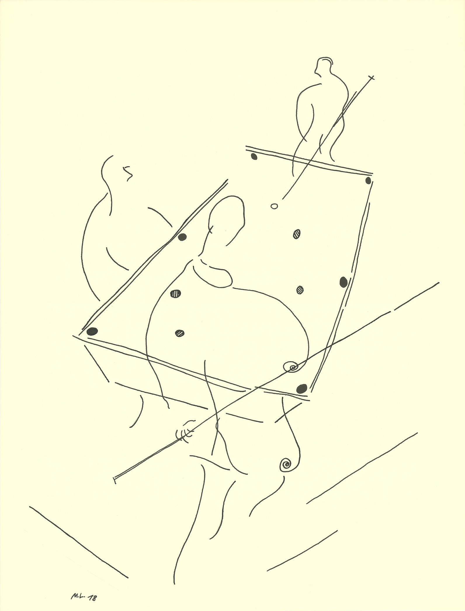 <i>The Pool Game</i><br>Ink on paper<br>24 X 18 Inches<br>July - 1978<br>