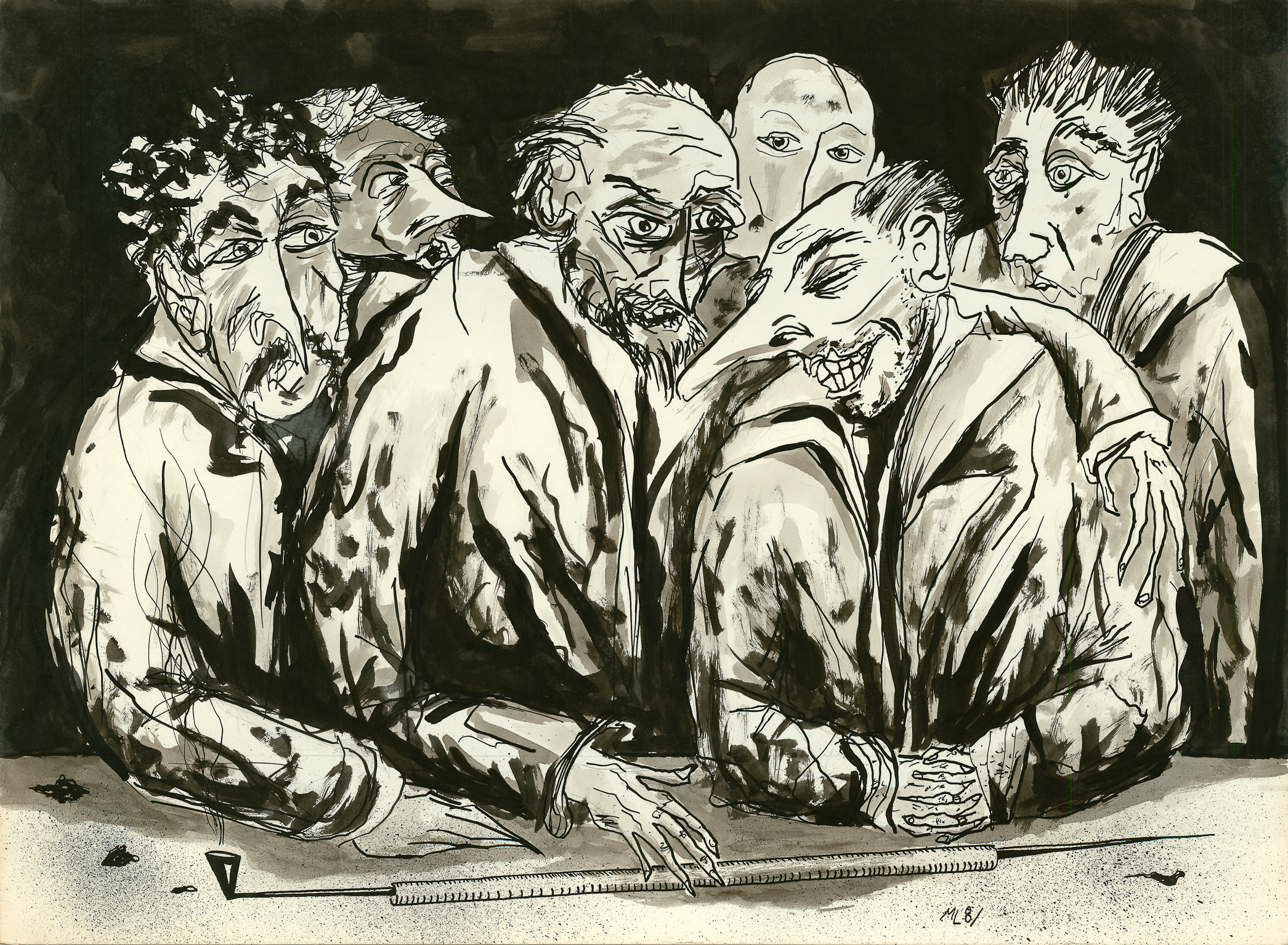 <i>A Conspiracy Of Friends</i><br>Ink on illustration board<br>19 X 26 Inches<br>February - 1981<br>