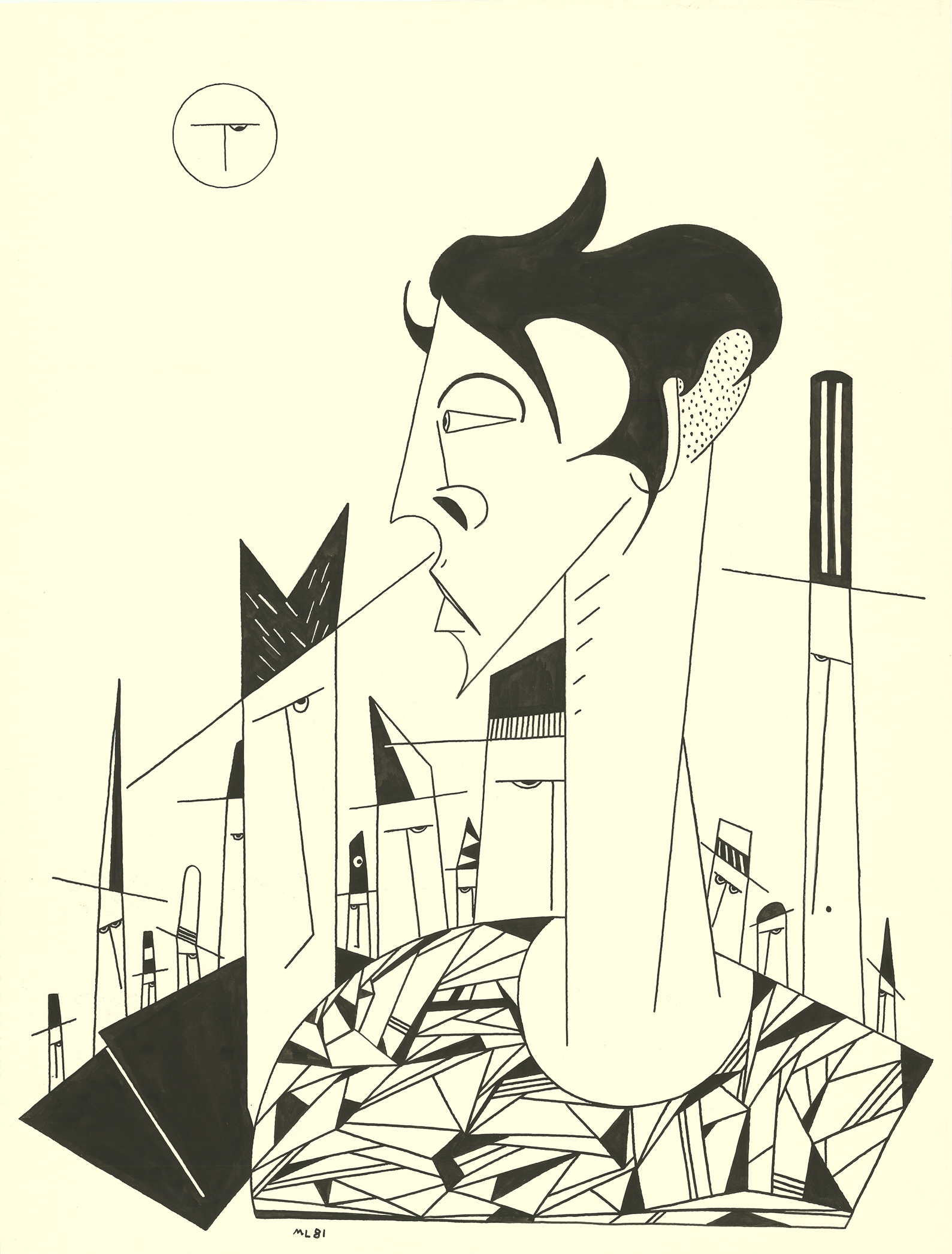 <i>Paranoia (1)</i><br>Ink on paper<br>Paranoia Series<br>24 X 18 Inches<br>June - 1981<br>