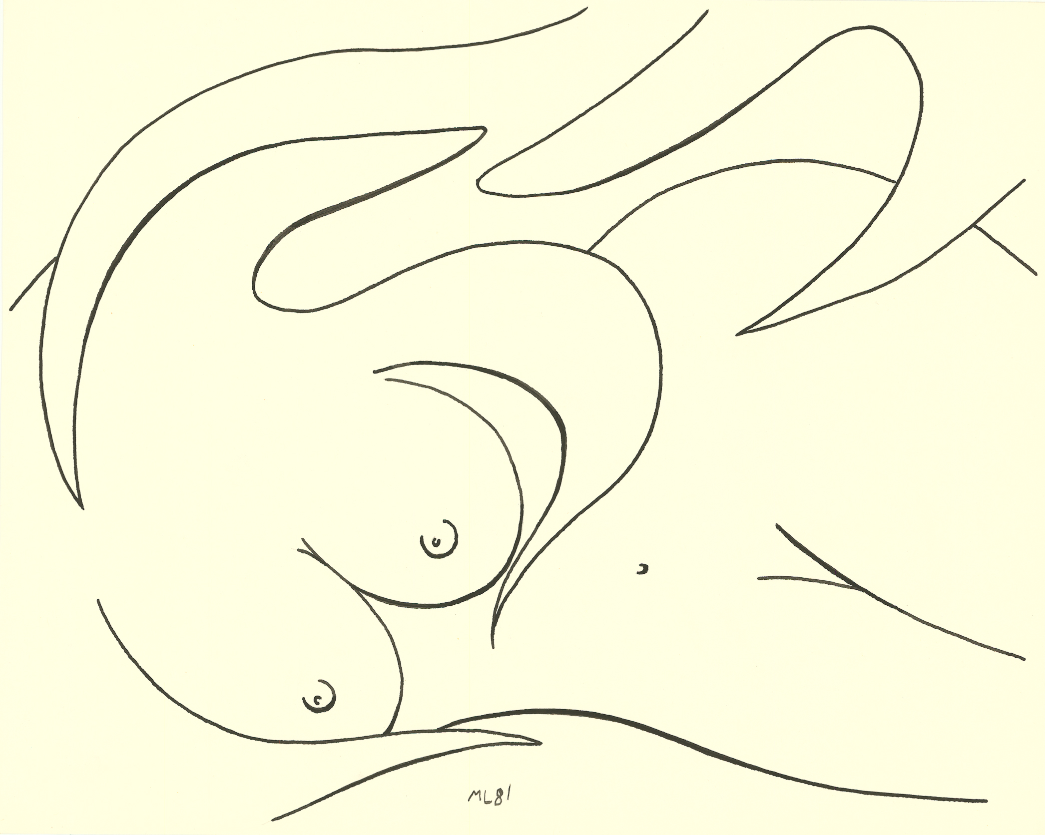 <i>Lovers # 1</i><br>Ink on paper<br>Lovers Series<br>11 X 14 Inches<br>November - 1981<br>