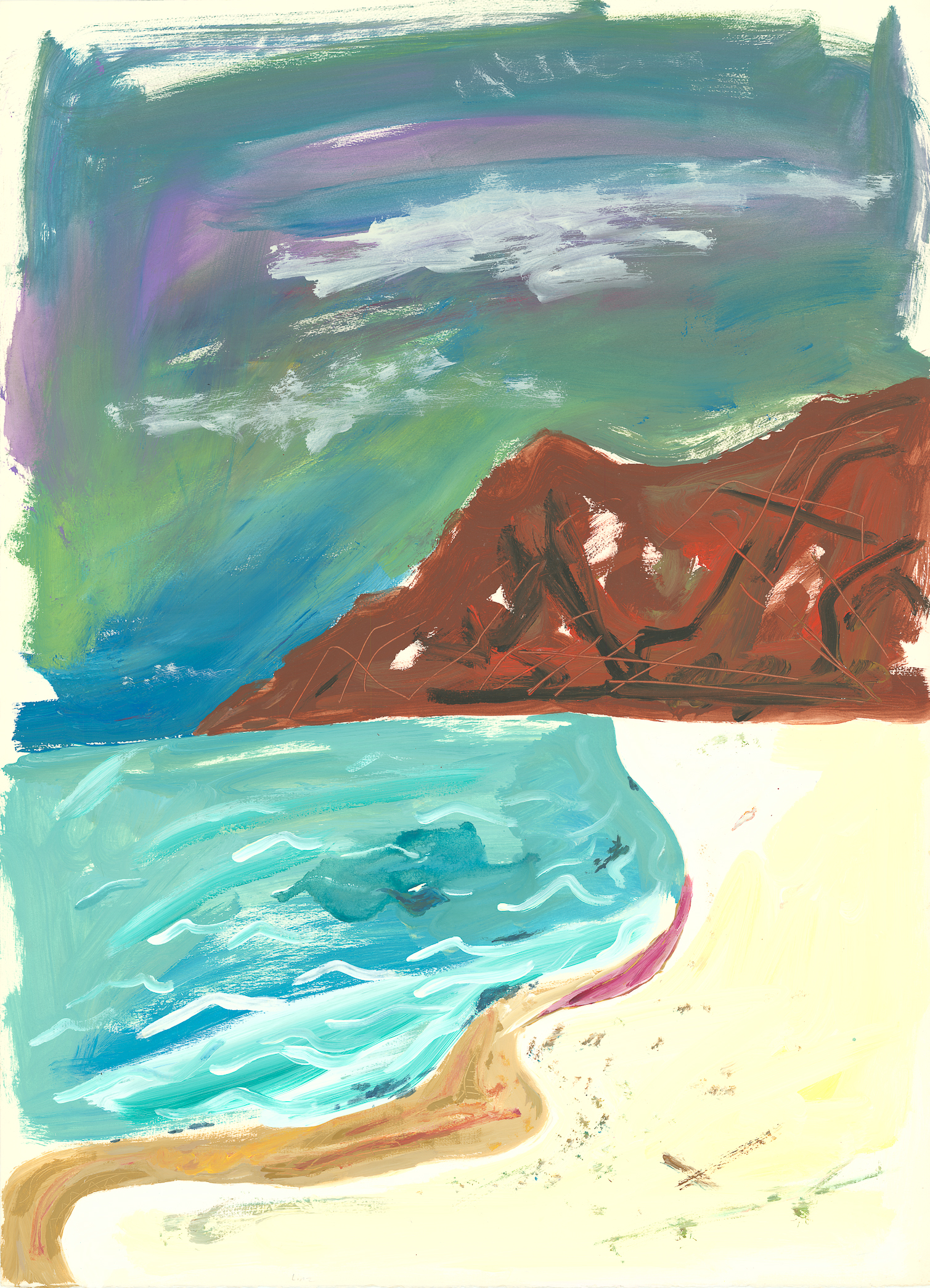 <i>Body In The Sand</i><br>Acrylic and ink on paper<br>40-1/2 X 29-1/2 Inches<br>May - 1985<br>